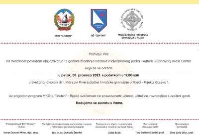 15. JUBILEJ održavanja nastave makedonskog jezika u OŠ Centar u Rijeci