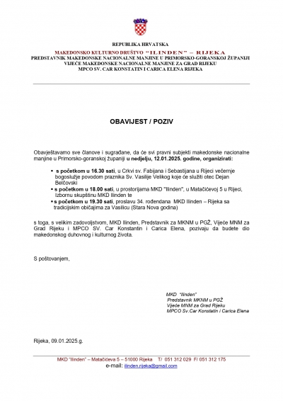 OBAVIJEST / POZIV